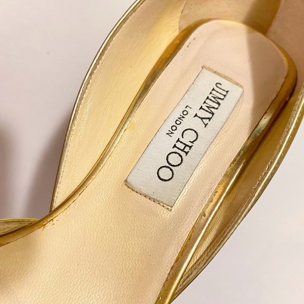 JIMMY CHOO METALLIC GOLD POINTED TOE METAL HIGH HEEL PUMPS - Picture 10 of 13